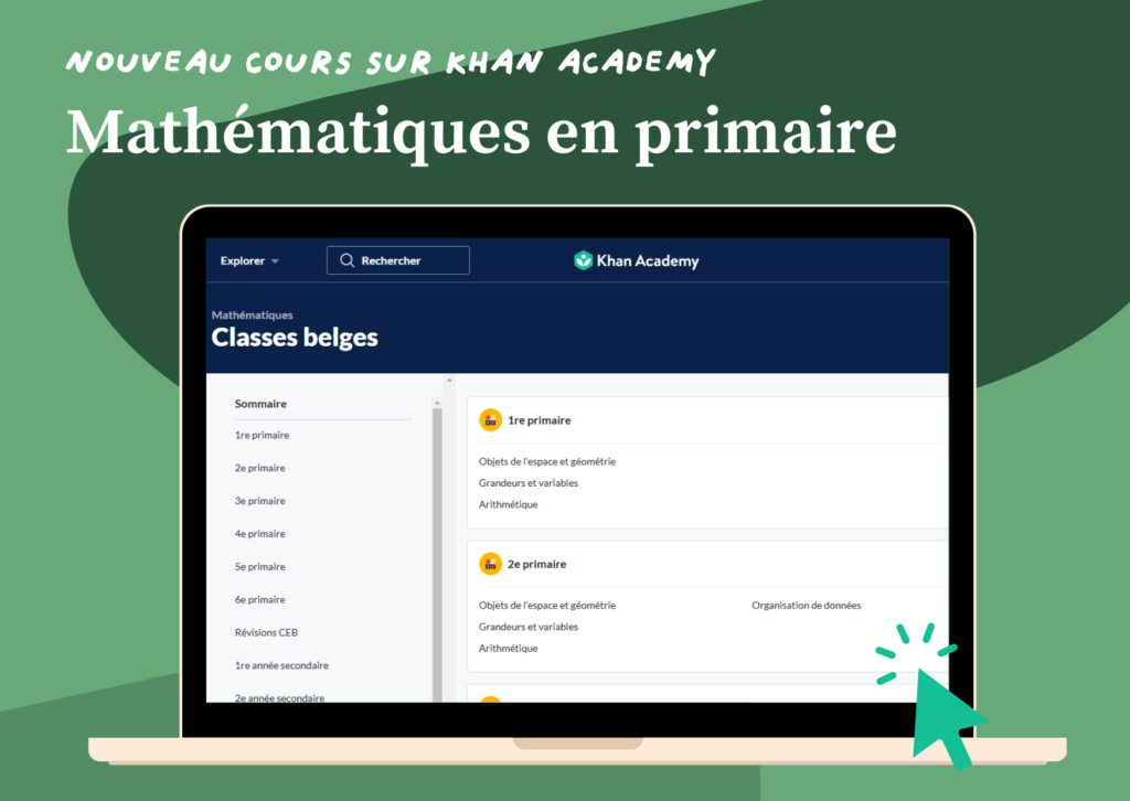 capture d'écran du contenu de la plateforme Khan Academy sur la mise à jour des cours de mathématiques en primaire